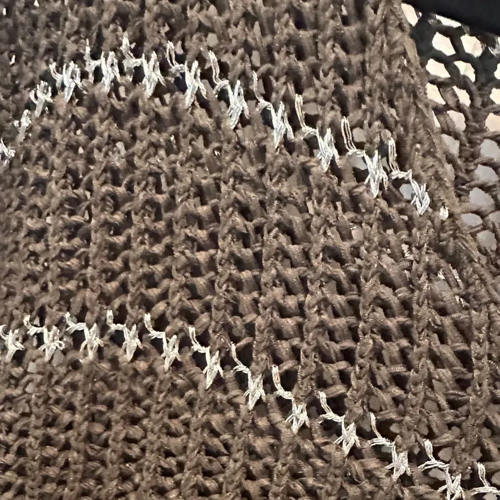 Chico's Dark Olive Green and Silver V-Neck Open Knit Sweater 3/4 Sleeve Size 1 - Picture 3 of 5